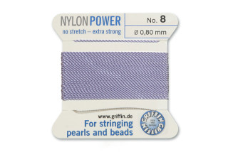 NylonPower (Griffin), stáčená nylon. šňůra s jehlou No.8 (0,8mm), 2m - šeříková (lila)