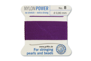 NylonPower (Griffin), stáčená nylon. šňůra s jehlou No.8 (0,8mm), 2m - fialová (amethyst)