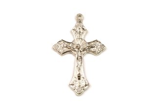 Kovový přívěsek křížek 29x18 mm, galva platina, 1 ks - zdobený