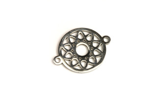 Mezidíl z nerezové oceli AISI 304, květ života v kruhu se 2 očky 21x16 mm, 1 ks