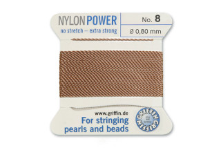 NylonPower (Griffin), stáčená nylon. šňůra s jehlou No.8 (0,8mm), 2m - béžová (beige)