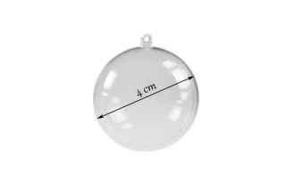 Plastová koule (vánoční baňka) dvoudílná, průměr 4 cm, čirá, 1 ks (jednotlivě balená)