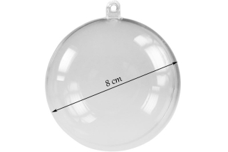 Plastová koule (vánoční baňka) dvoudílná, průměr 8 cm, čirá, 1 ks (jednotlivě balená)