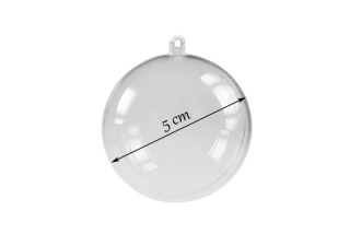 Plastová koule (vánoční baňka) dvoudílná, průměr 5 cm, čirá, 1 ks (jednotlivě balená)