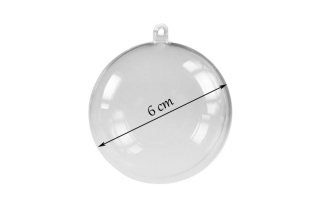 Plastová koule (vánoční baňka) dvoudílná, průměr 6 cm, čirá, 1 ks (jednotlivě balená)